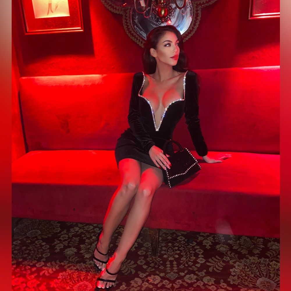 Black Velvet Plunge Dress